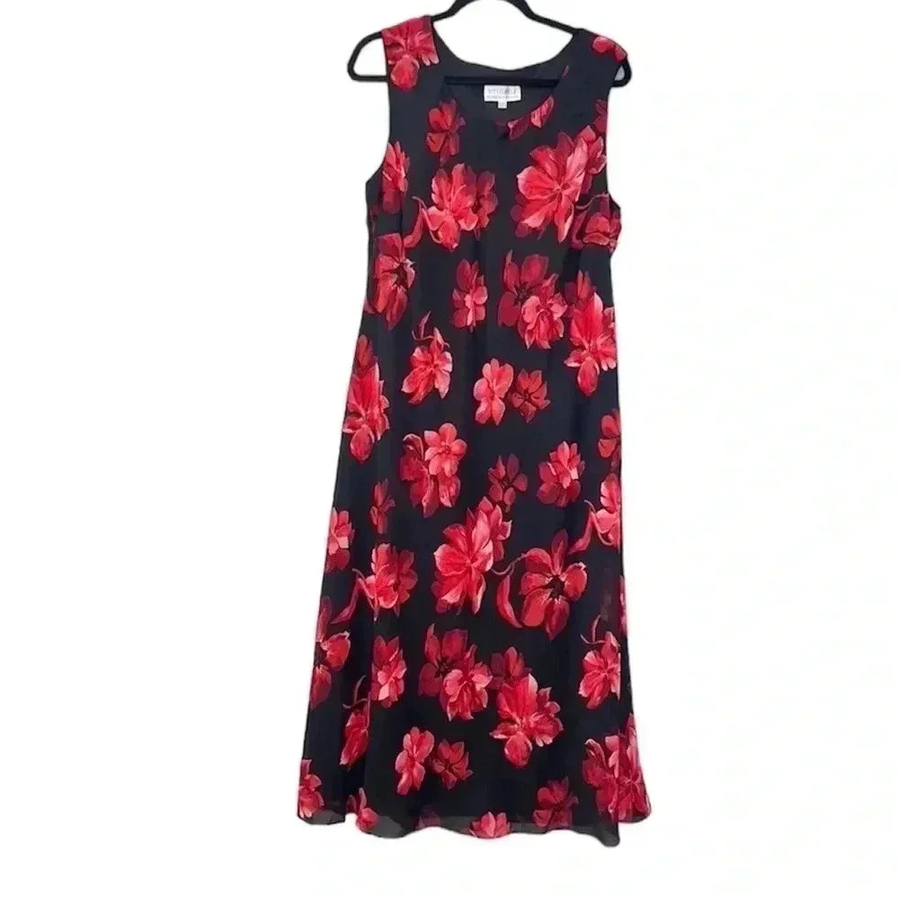 Studio‎ I Floral Chiffon Flowy Round Neck Sleeveless Romantic Maxi Dress Sz 22WP
